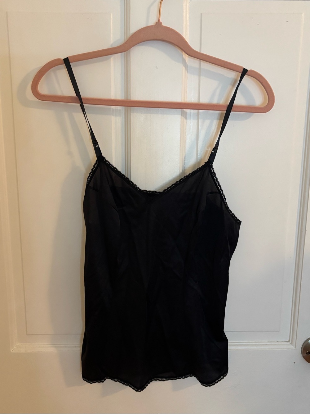Vintage Vanity Fair Black Satin Lace-Trim Cami Size 38/44